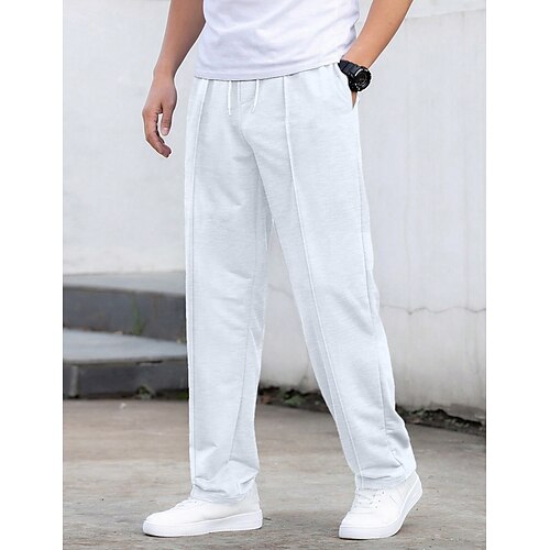 Herren Jogginghose Hose Gerade geschnittene Sweatpants Faltenhose Kordelzug Tasche Elastischer Bund Einfach Komfort Weich Outdoor Täglich Ausgehen Mode Lässig Schwarz Weiß Image