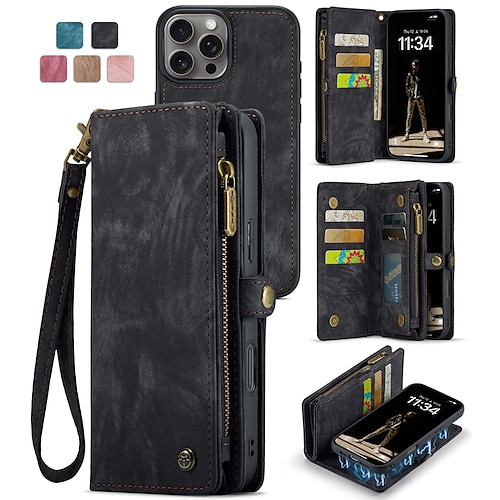 Handy Hülle Handyhüllen Für iPhone 17 Pro Max 17 Air 16 15 14 Pro Max Plus 16e 13 12 11 Pro Max Mini Brieftaschenhülle Mit Ständer Magnetisch Reisverschluss Retro TPU PU-Leder Image
