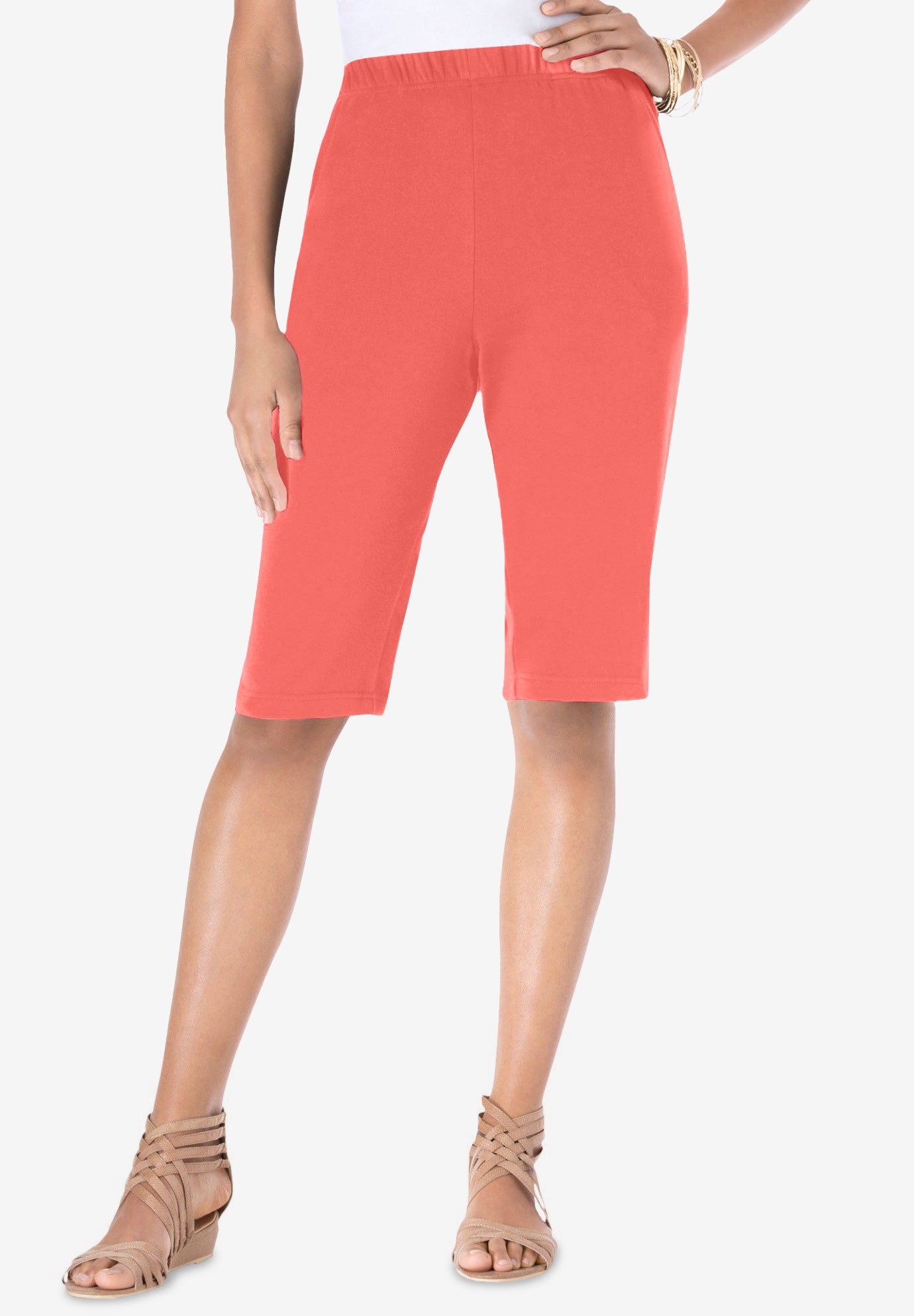 Plus Size Women's Plus Size Soft Knit Pull-on Bermuda Short by Roaman's in Sunset Coral (Size 3X)