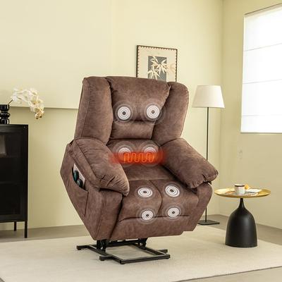 Comfortable Power Lift Velvet Recliner Chair Sofa for Elderly with Massage and Heating,Side Pockets