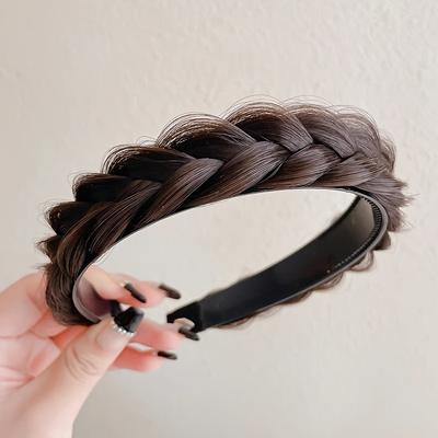 TEMU Elegant Bohemian Braided Wig Headband For Women - Non-slip Teeth Design, Vintage/ Style, Plastic Hair Accessory In - Ideal For Valentine's Day, Wig Accessories Image