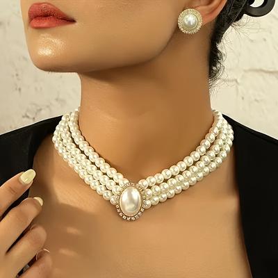 TEMU 2pcs Fashionable Retro Style Artificial Light Luxury Necklace And Earrings Jewelry Set Image