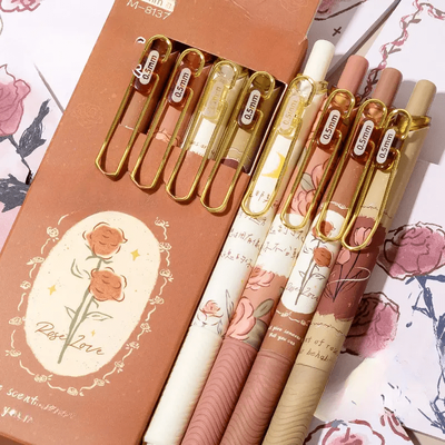 TEMU 4pcs, Cute Rose Floral Gel Pen, Retractable Gel Pen, 0.5mm Quick-drying Pen Cute Pen, Fine Point Pen, Smooth Writing Pen, Colors For School, Kawaii Stationery, Office And School Supplies Image