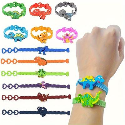 TEMU 10pcs Dinosaur Wristbands, Wrist Silicone Wristbands, Three-hole Adjustable Dinosaur Bracelets, Party Gifts, Youth Supplies, Mini Items, Cute Aesthetic Items, Image