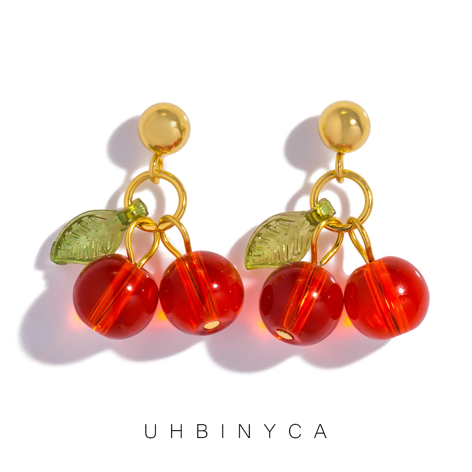 UHBINYCA Nuovo Acciaio Inossidabile 18K Placcato Oro PVD Orecchini a pendaglio per le Donne Alla Moda Rosso Ciliegia Pendenti e Ciondoli Orecchino di Goccia Regalo Dei Monili