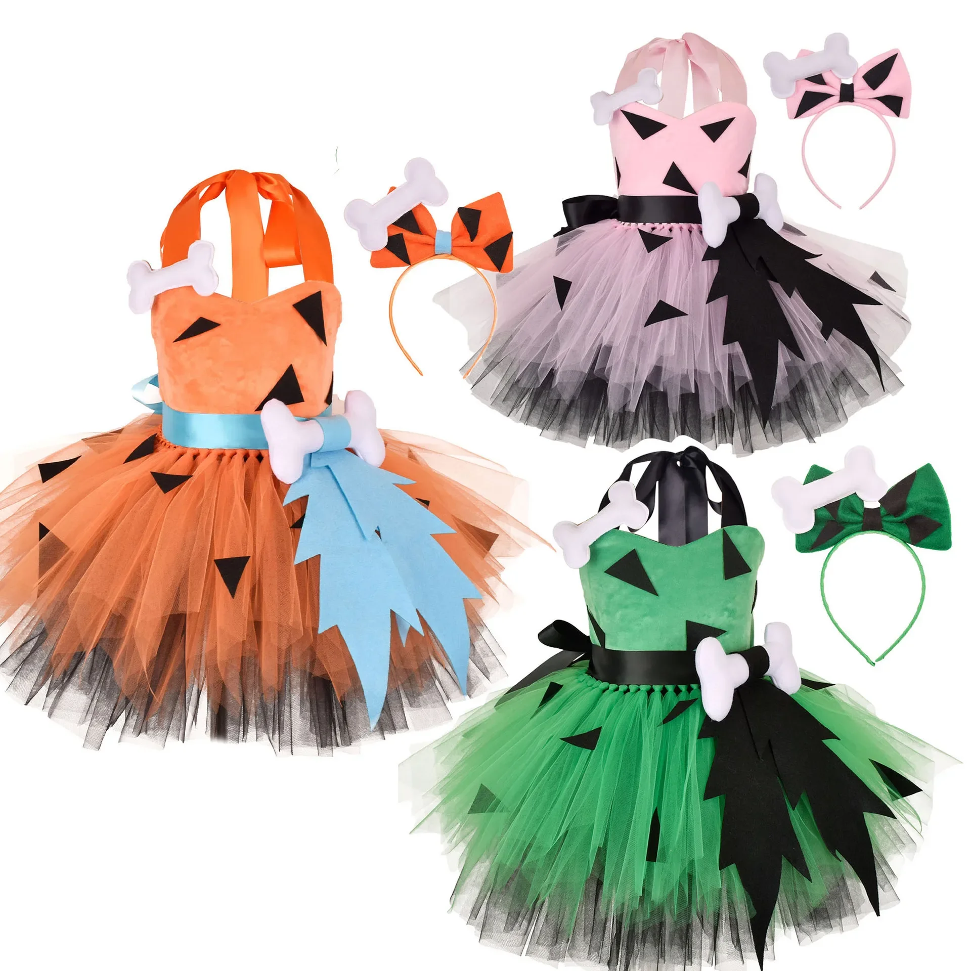 Flintstones Bone Costume Kids Girl Halloween Party Dresses Green st. Patrick's Day Cartoon Tutu Dress bambini Carnival Clothes