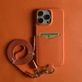 Cavo di ricarica multifunzionale Cordino Custodia in vera pelle per iPhone 16 Pro Max 15Pro 11 13 12 14Pro Tracolla Slot per schede
