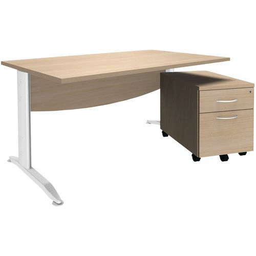 Pack Alma Bureau Droit 160 + Caisson 2 Tiroirs Chêne/blanc - Simmob