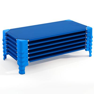Costway Portable 6 Pack Stackable Daycare Cots Sleeping Bed for Kids 53 Inch-Blue