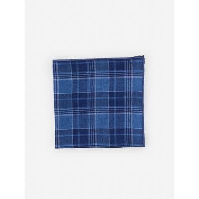 J.McLaughlin Men's Linen Pocket Square in Plaid Navy/Chambray