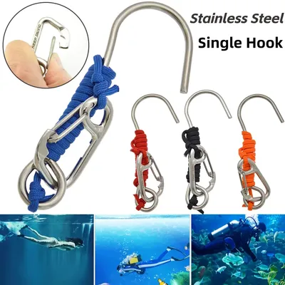 Drift Hook Single/Double Head Stainless Steel Spiral Coil Lanyard Scuba Diving Drift Reef Hook Rope