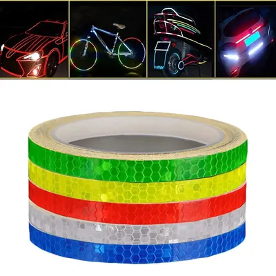 Reflective Tape for Night Riding - 5 Colors, 1cm x 8m, Glow-in-the-Dark Rim and Safety Strips for