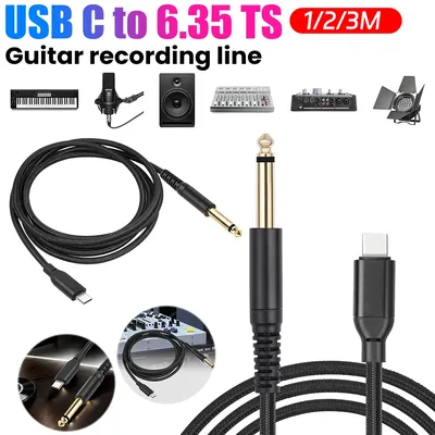 1/2/3M Type C To 6.35mm Aux Jack Cord Type C To 6.35mm 1/4 Inch TS Guitar Audio Cable for Audio