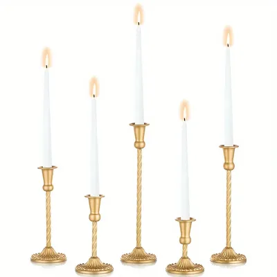 Gold Candlestick Holders Set Of 5, Wedding Birthday Candlelight Dinner Table Centerpiece, Halloween