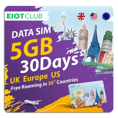 EIOTCLUB Prepaid Europe SIM Card - 5GB 30DAY, High-Speed 5G/4G Coverage in 37 European Countries and