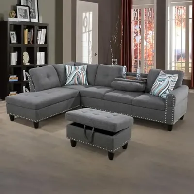 Living Room Combination Sofa, L-shaped Combination Sofa Set, with Storage Bench and Lounge Chair,