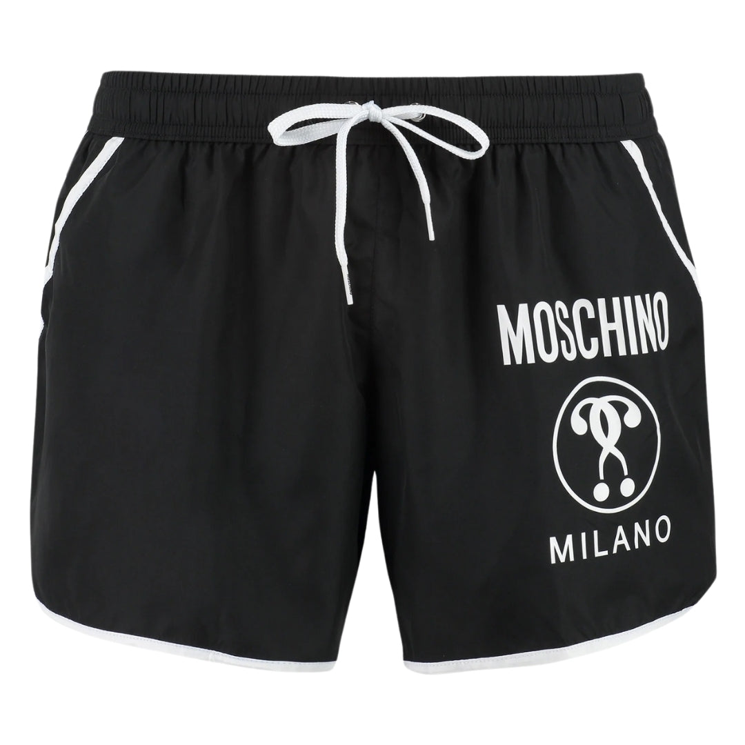 Schwarze kurze Badeshorts mit Logo von Moschino Milano Image