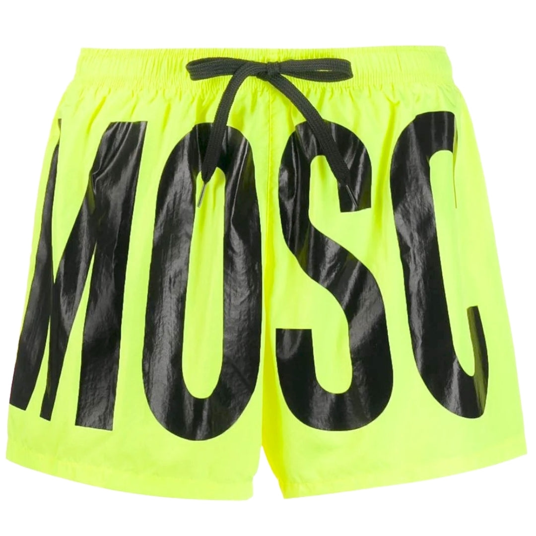 Moschino Brand Print Logo Highlighter Gelbe kurze Badeshorts Image