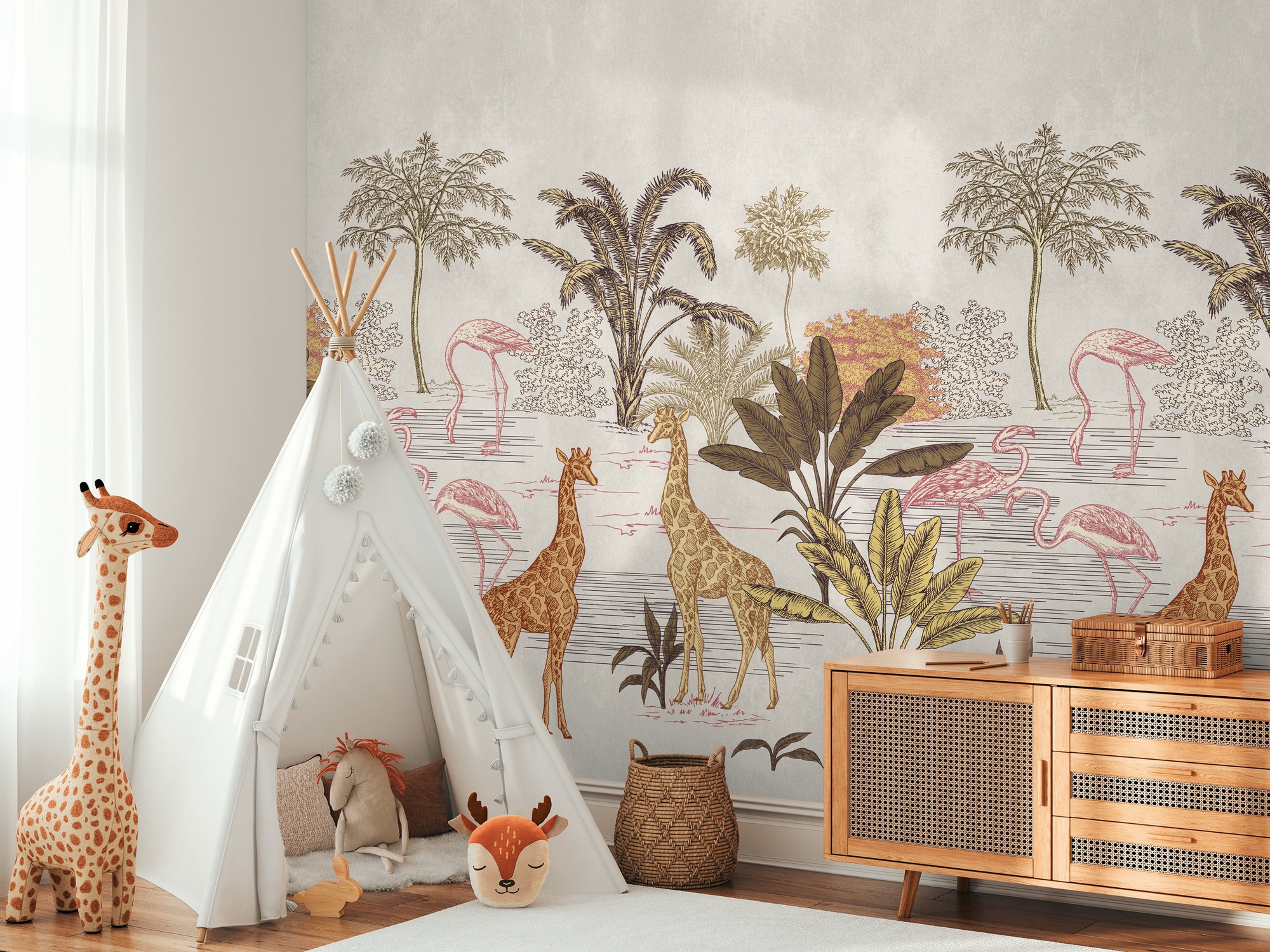Fototapete LIVING WALLS "THE WALL III Safari Tapete Motivtapete Kinderzimmer Tiere", beige (creme,beige,braun), B:2,8m H:0,02m L:1,59m, Vlies, Tapeten, Vliestapete Tiertapete für Schlafzimmer Wohnzimmer Safari Design Flur