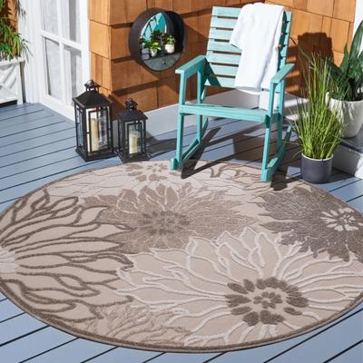 Teppich SANAT "Floral 2 Outdoor", beige, H:6mm Ø:200cm, Kunstfaser, Teppiche, In- und Outdoor geeignet, florales Design, Balkon, Terasse Image