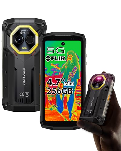 Ulefone Armor Mini 20T Pro 5G Rugged Smartphone 4.7" Thermal Imaging 256GB ROM 2TB Expand, Android 14, Corning Gorilla Glass, 33W 6200mAh Wireless, 50MP+32MP Waterproof, Flashlight & Warning Light
