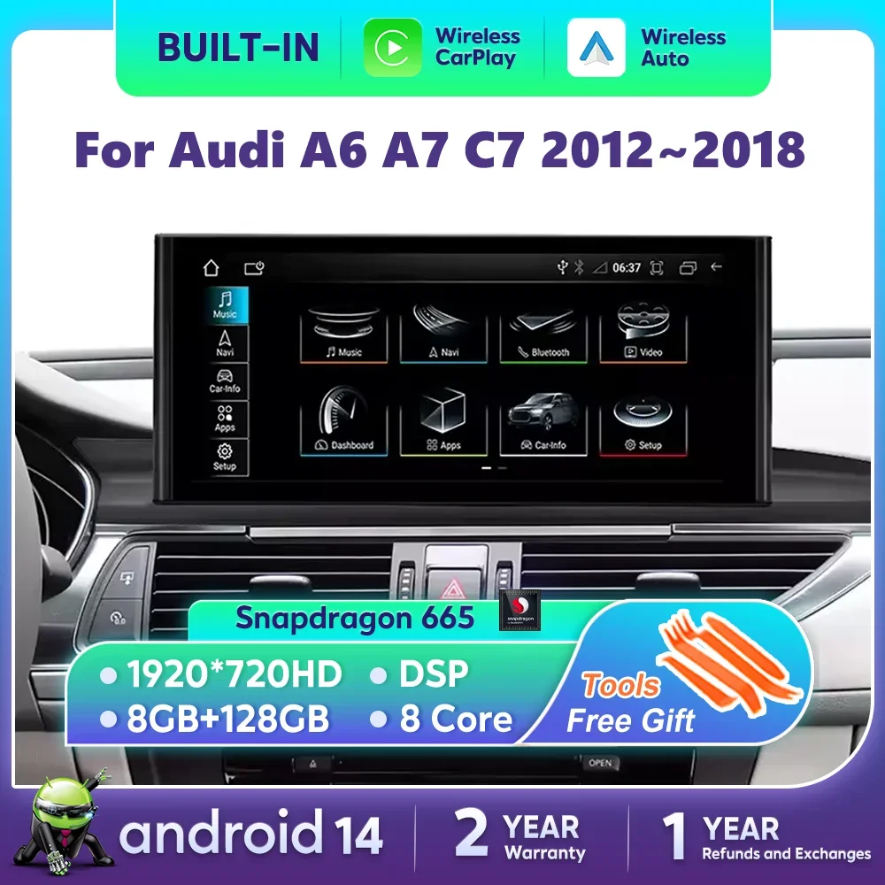 Für Audi A6 A7 C7 2012 ~ 2018 Android 14 Auto Radio Drahtlose Carplay Player GPS Auto Multimedia Stereo WIFI kopf Einheit Navigation Image