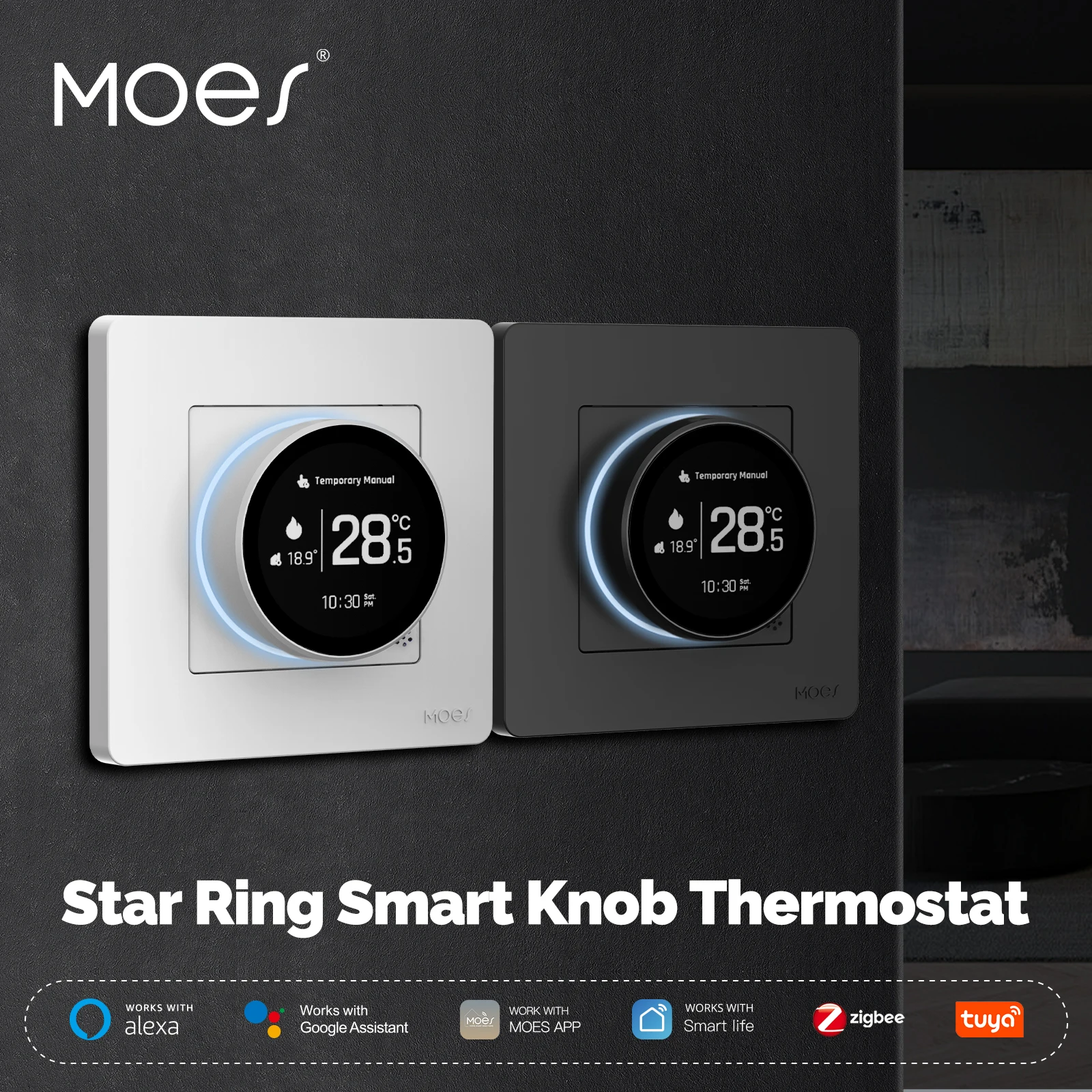 MOES Tuya ZigBee Smart Knob Thermostat Star Ring Serie Temperatur Controller Wasser Kessel Elektrische Heizung Mit Alexa Google Image
