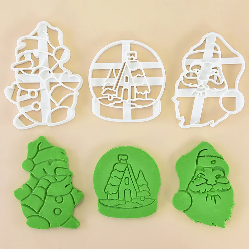 Urlaub Weihnachten Cookie Prägung Cutter Form Santa Claus Schneemann Kristall kugel Kamin Fondant Kuchen Dekor Werkzeug Back zubehör Image