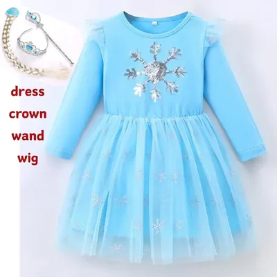 Langarm Mädchen Prinzessin Kleid 2024, Halloween Cosplay Kostüme Für Kinder Kind Schneeflocke Image