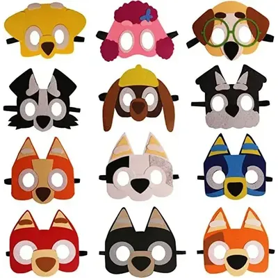 Nette 12 Stücke Bluey serie Geburtstag Party Masken Spielzeug Welpen Bluey Kinder Kostüm Masken Image