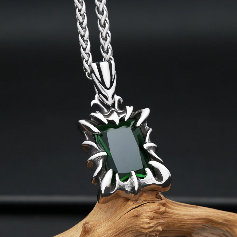 Vintage-Mode Rot/Schwarz/Blau/Grün Farbe Stein Anhänger Halskette Für Männer Frauen Edelstahl Punk Paar schmuck Dropshipping