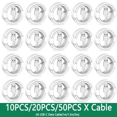 10-50PCS 2A TPE USB A Type C Fast Charging Data Cables For Samsung Galaxy S8 Huawei Xiaomi LG Mobile Phone USB-C Quick Cord 2m