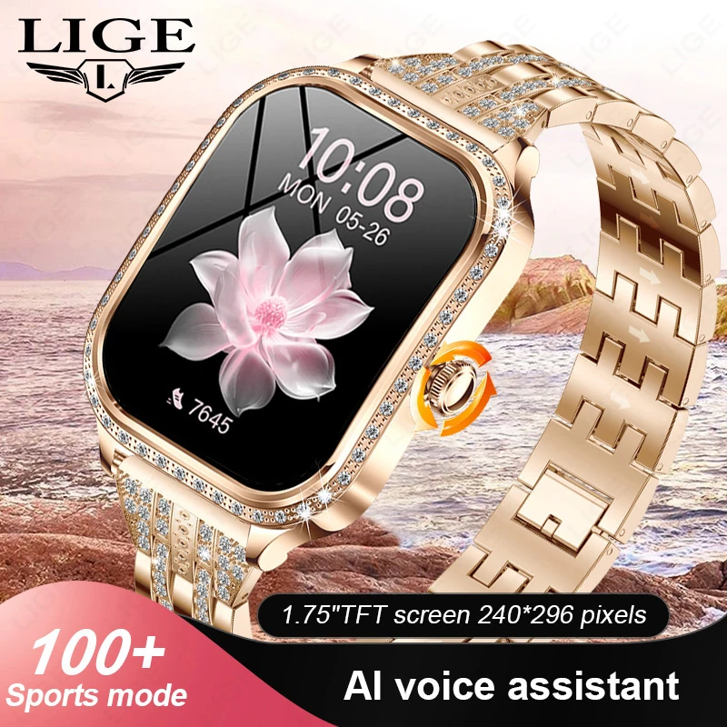 LIGE Neue Luxus Smart Uhr Herz Rate Monitor Mode Damen Armband 2024 Bluetooth Anruf Smartwatch Frauen Für Android IOS