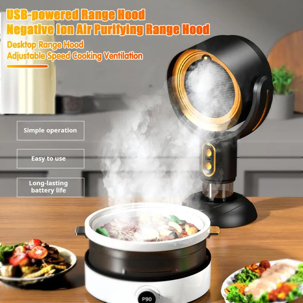 Desktop-Dachshaube, USB-betrieben, negative Ionen, tragbarer Mini-Abluftventilator, 5 V, 8 W, Zwei-Gang-Einstellung, Rauchabsaugung, Tischgebrauch Image