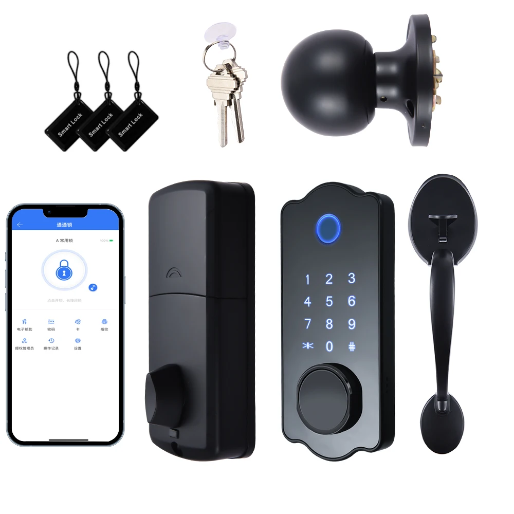 Schlüssel loser Eingang Smart Türschloss wasserdicht Auto Lock 5 in 1 Ttlock App IC-Karte Codes elektronischer Finger abdruck Türschloss Image