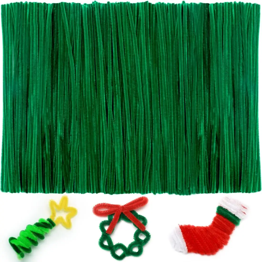 100/200/300 Stück grüne Pfeifenreiniger, Weihnachts-Bohrreiniger, Rohrreiniger mit Chenille-Stiel, Rohrreiniger in großen Mengen, Image