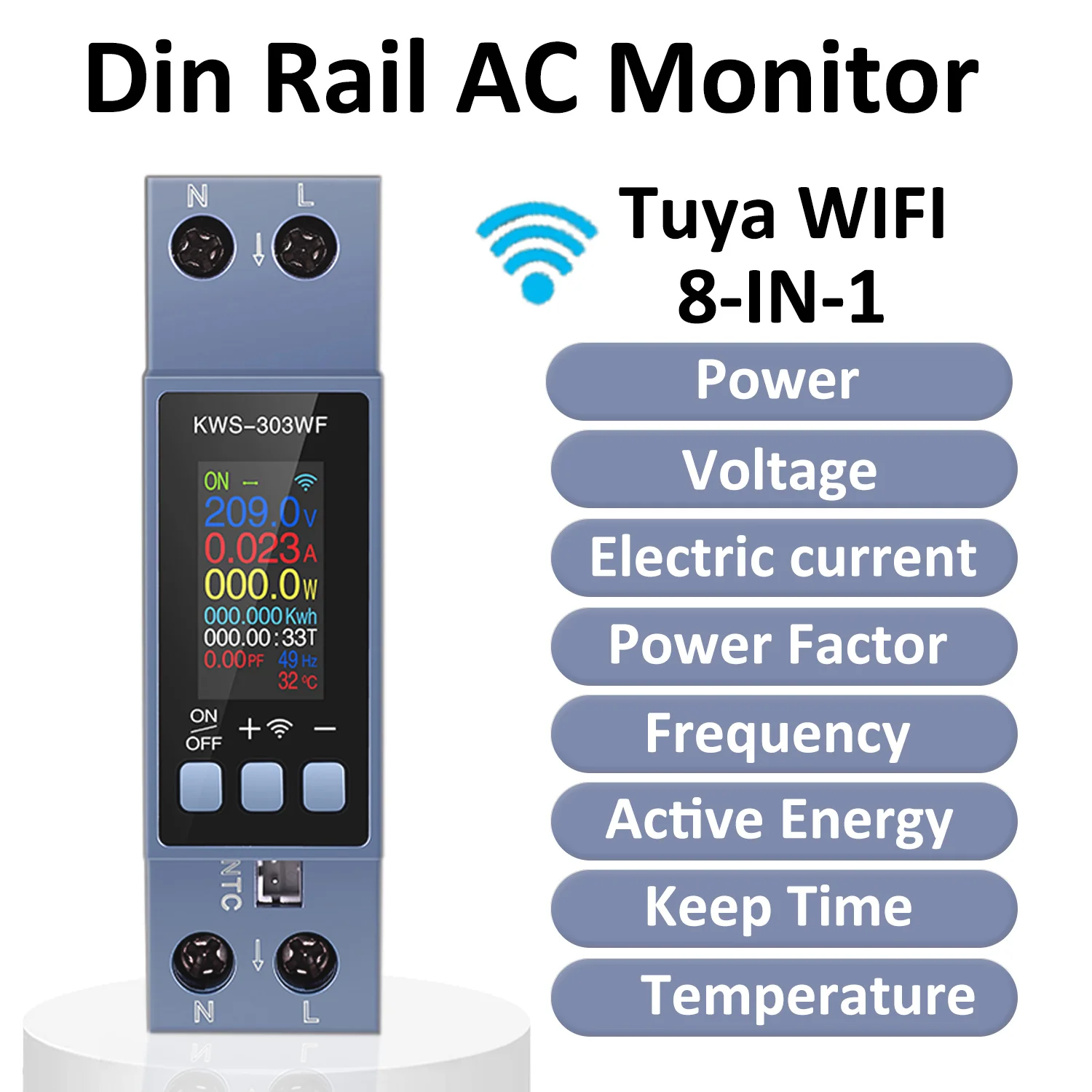 AC100-290V/40A Din-schiene AC Monitor Multi-funktion Energie Power Spannung Strom Power Factor KWH Meter elektrische Frequenz Meter Image