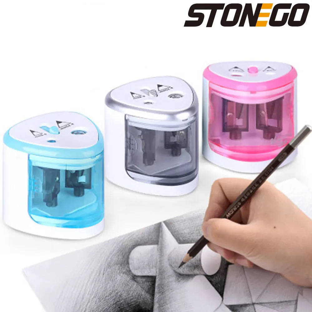 Stonego neuer automatischer Bleistift spitzer Zwei-Loch-Elektro schalter Bleistift spitzer Briefpapier Home Office Schul material Image