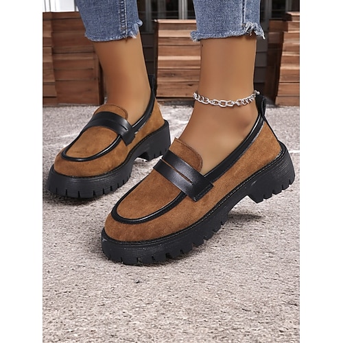 klobige Loafer mit Leopardenmuster für Damen – Schlupfschuhe aus Wildleder mit robuster Sohle, perfekt für Freizeit- und Streetwear-Styles Image