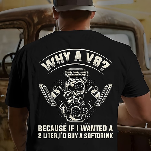 Herren Grafik T-Shirt Lustiges V8 Motor Auto Typ Zitat Warum ein V8 2 Liter Softdrink Humor Kurzarm Schwarzes T-Shirt Image