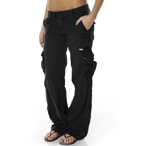 Damen Normal Cargo-Hosen Cargohose Cargohosen Hosen Hose Baggy-Hosen Schick Modern Lässig / Sportlich Volle Länge Tiefer Bund Einfach Tasche Baggy Komfort Unelastisch Sport Wochenende Schwarz Wein Image