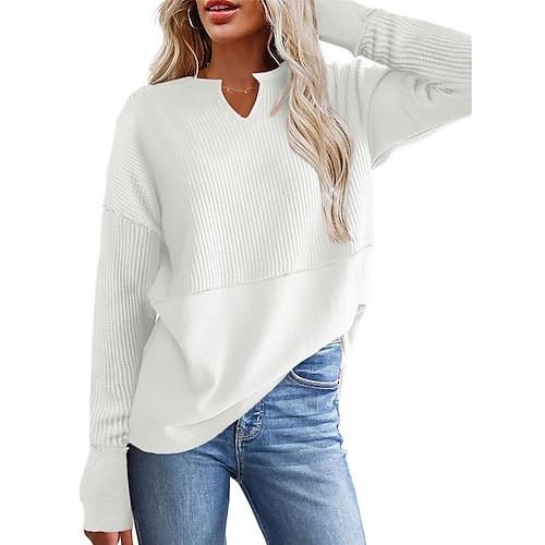 Damen Sweatshirt Casual Plain Street Dailywear V-Ausschnitt Langarm Weiß Blau Khaki Herbst Winter