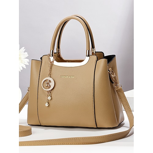 Rote Handtasche aus Kunstleder für Damen – elegantes Design mit Henkel oben, Perlenanhänger und abnehmbarem Riemen für die Arbeit, Partys und den täglichen Gebrauch