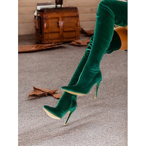 Overknee-Stiefel aus königsblauem Samt für Damen mit Stilettoabsatz – gewagtes und raffiniertes Overknee-Design für glamourösen Abend Image