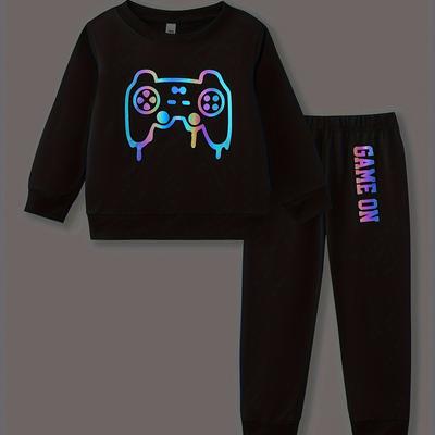 TEMU Boys 2-piece Autumn/winter Thickened Letter Printing Plus Long Sleeved Trousers Casual And Comfortable Sweater Set