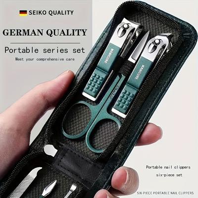 TEMU 6pcs Professional Manicure & Pedicure Kit With Stainless Steel Nail Clippers, Cuticle Trimmer, And Portable Travel Case - , Scent-free Image