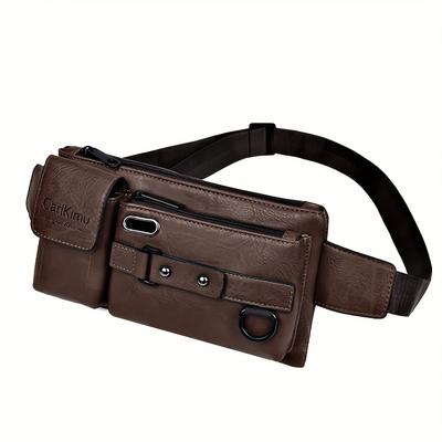 TEMU Fashionable Square Waist Bag Phone Pack For Men Women, Multi-functional Adjustable Belt Bag With Detachable Strap, Retro Pu Commuter Cycling Bags Image