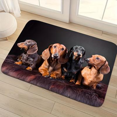 TEMU Machine Washable Dachshund Doormat - Non-slip, Lightweight, Rectangle Knit Polyester Mat With High-density Absorbent Sponge Layer And Pvc Dotted Bottom For Home Decor Image