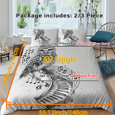 TEMU Owl Musical Duvet Cover Set, 2/3 Piece Polyester Bedding Set With Zipper Closure, Lightweight Microfiber Comforter Cover, Pillowcases Not Included - Machine Washable, - No Duvet Insert Image