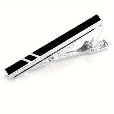 TEMU 1pc Sleek Striped Alloy Tie Clip For Men - Fashionable Business Accessory